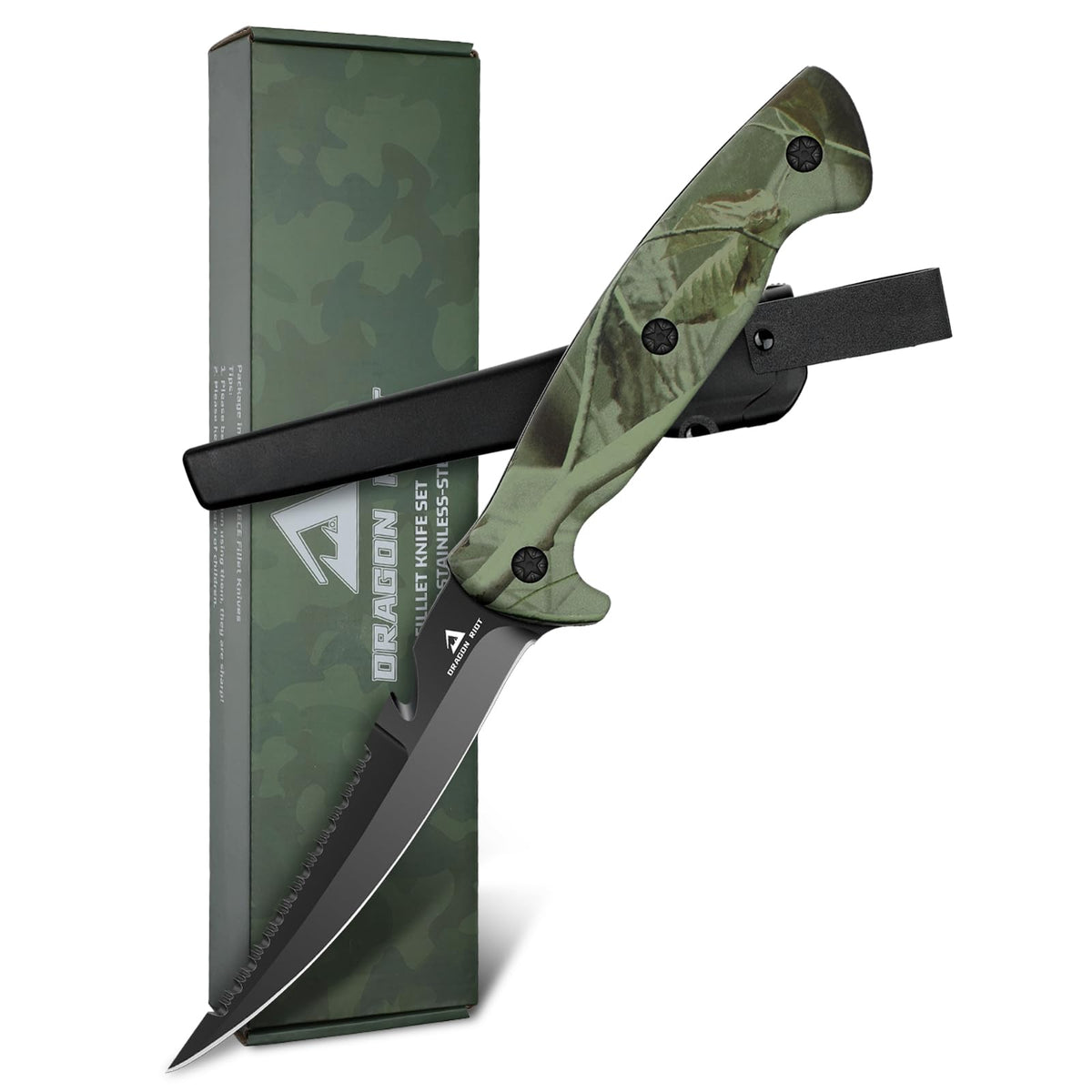 DRAGON RIOT 5 inch Bait Knive Black Stainless Fillet Fishing Knife with Large Non-Slip Handles - Essential Tool for Anglers